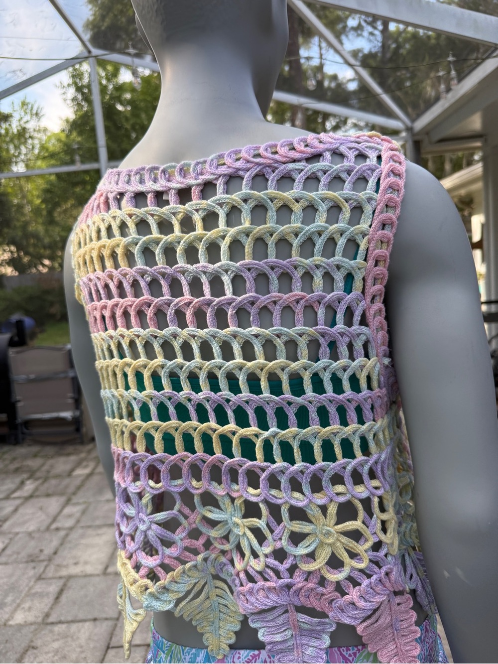 Rebellion Pastel Crochet Knit Vest Tank Top Medium Boho Festival - Picture 5 of 10